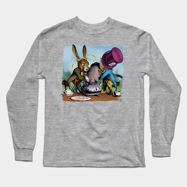 The Hatter, The Hare, and the Dormouse Long Sleeve T-Shirt by MandyE